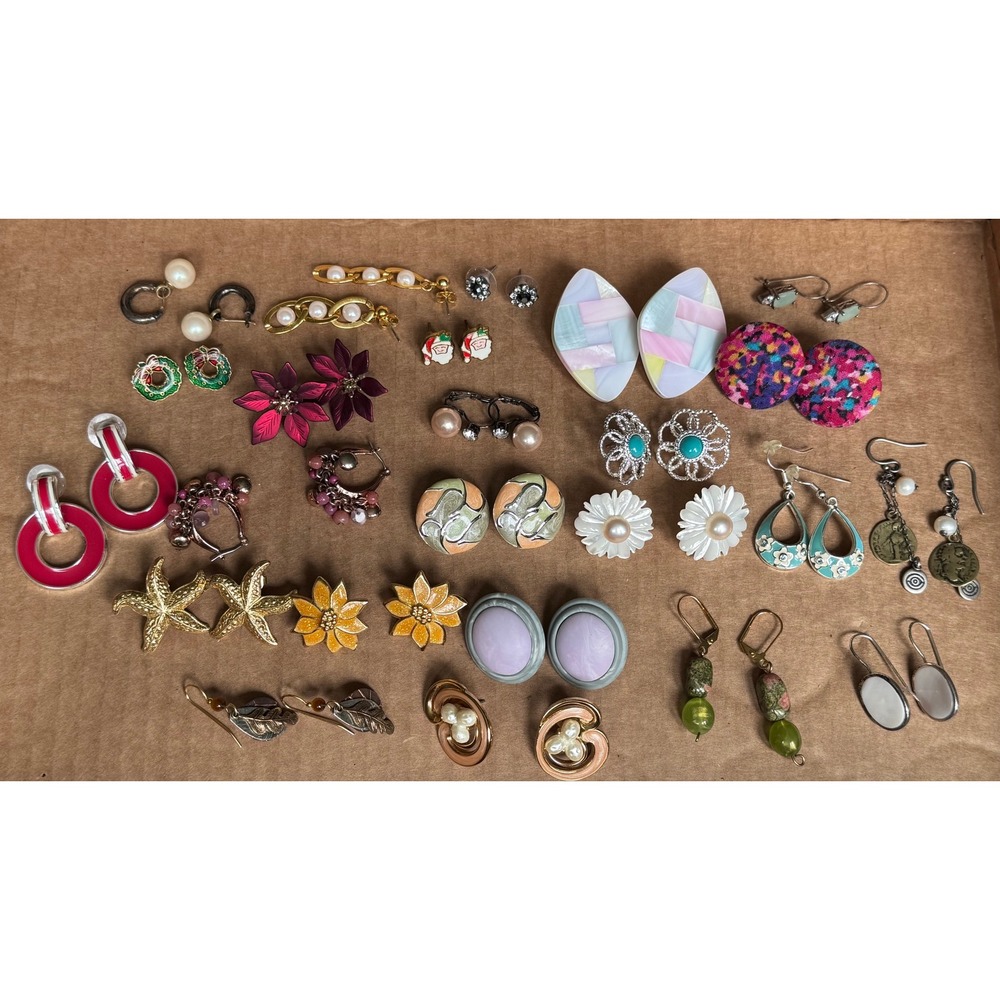 Earrings Lot Vintage Modern Faux Pearl Enamel Floral Beaded Boho Mix